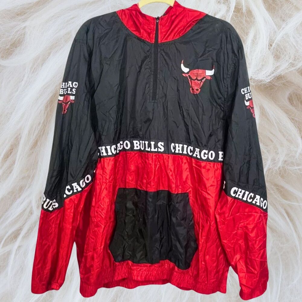 VTG Chicago Bulls Jacket Men XL Pro Player Pullover Half Zip Hooded NBA Coat